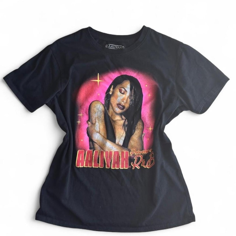 Aaliyah Princess of R&B Black T-Shirt Graphic Rap Tee Music Hip hop Concert M